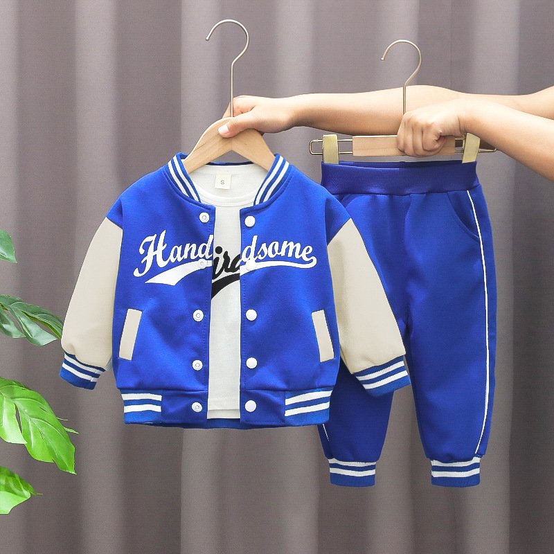 Baseball Clothing Boys 3 Piece Sets Handsome Print Coat+T-shirts+Pants Kids Suit Spring Fall Jogger Tracksuit Children Outfit