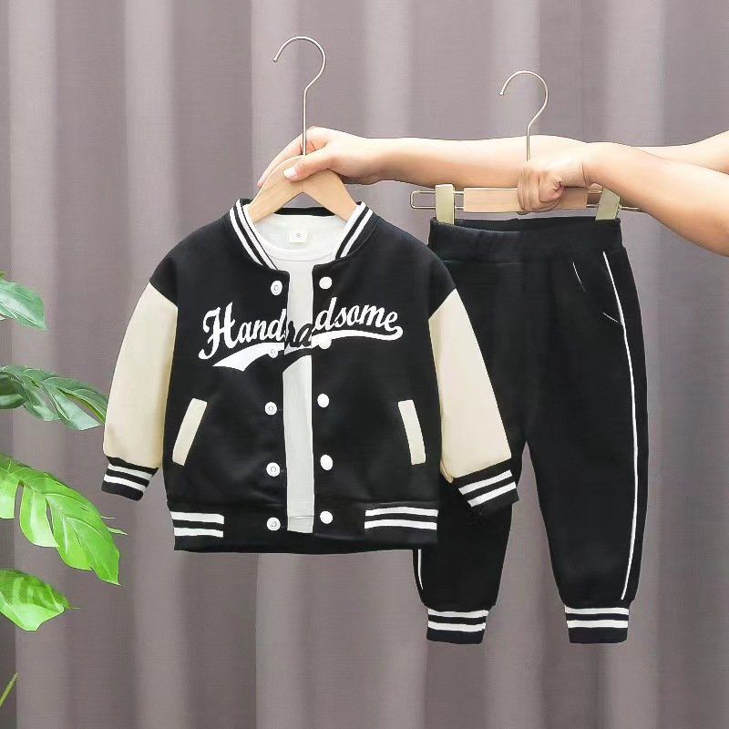 Baseball Clothing Boys 3 Piece Sets Handsome Print Coat+T-shirts+Pants Kids Suit Spring Fall Jogger Tracksuit Children Outfit