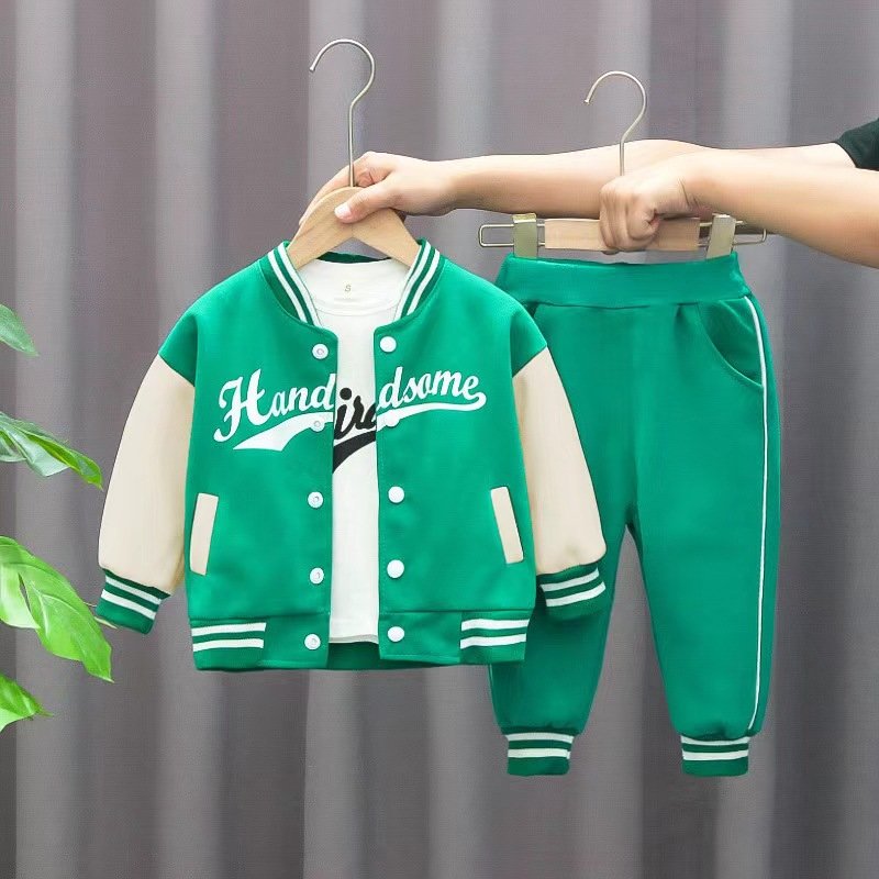 Baseball Clothing Boys 3 Piece Sets Handsome Print Coat+T-shirts+Pants Kids Suit Spring Fall Jogger Tracksuit Children Outfit