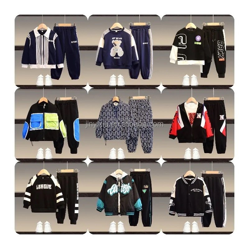 100% cotton children's clothing Toddler Boys and girls set unisex wool sweatshirt 2 sets