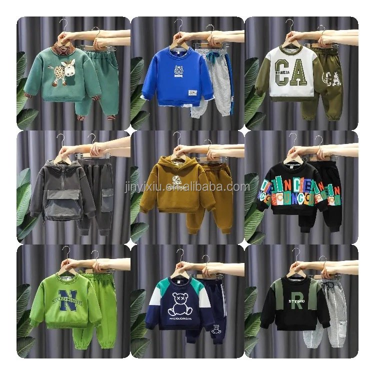 100% cotton children's clothing Toddler Boys and girls set unisex wool sweatshirt 2 sets
