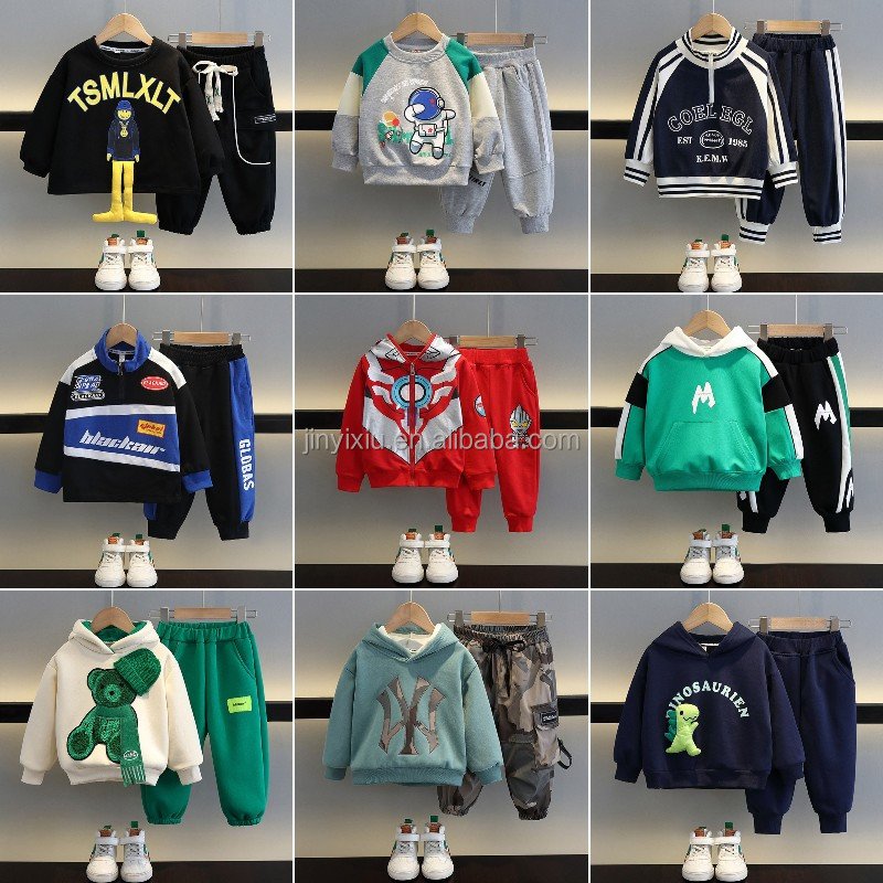 100% cotton children's clothing Toddler Boys and girls set unisex wool sweatshirt 2 sets