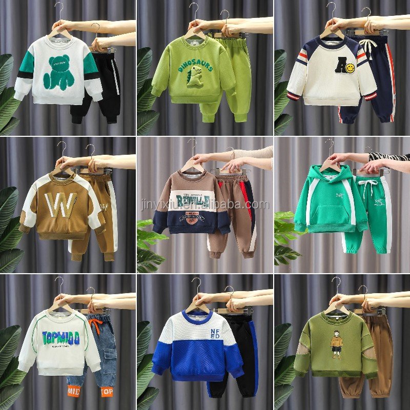 100% cotton children's clothing Toddler Boys and girls set unisex wool sweatshirt 2 sets