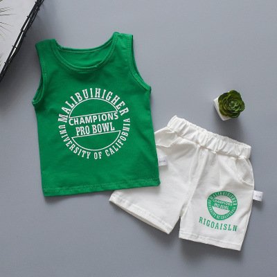 2019 wholesale casual comfortable summer popular style sleeveless cartoon print kids boys clothing set in good quality