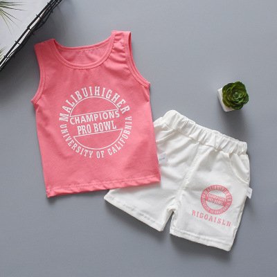 2019 wholesale casual comfortable summer popular style sleeveless cartoon print kids boys clothing set in good quality