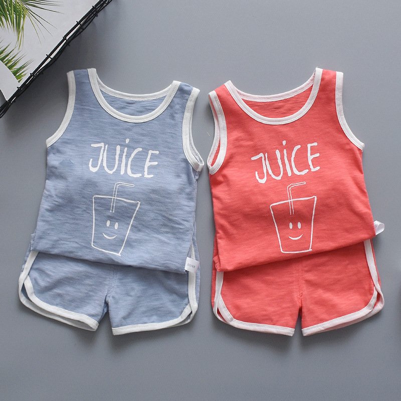 2019 wholesale casual comfortable summer popular style sleeveless cartoon print kids boys clothing set in good quality