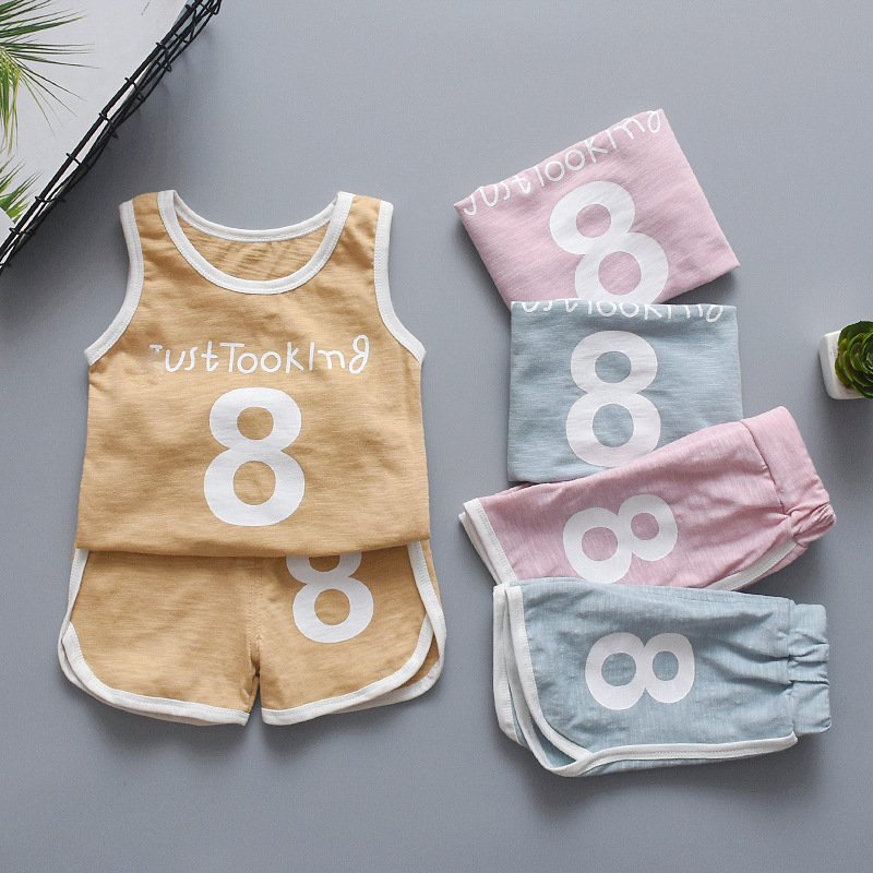 2019 wholesale casual comfortable summer popular style sleeveless cartoon print kids boys clothing set in good quality
