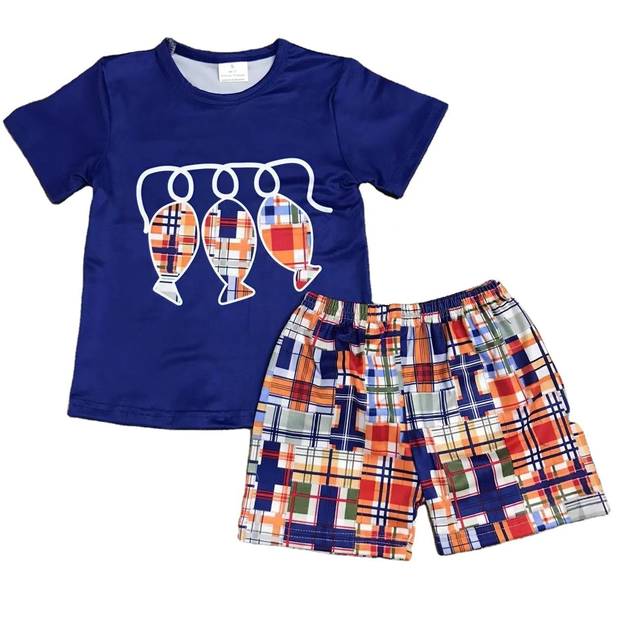 wholesale Children's suit cowboy lightning blue top cowboy horses shorts suit boys clothing sets