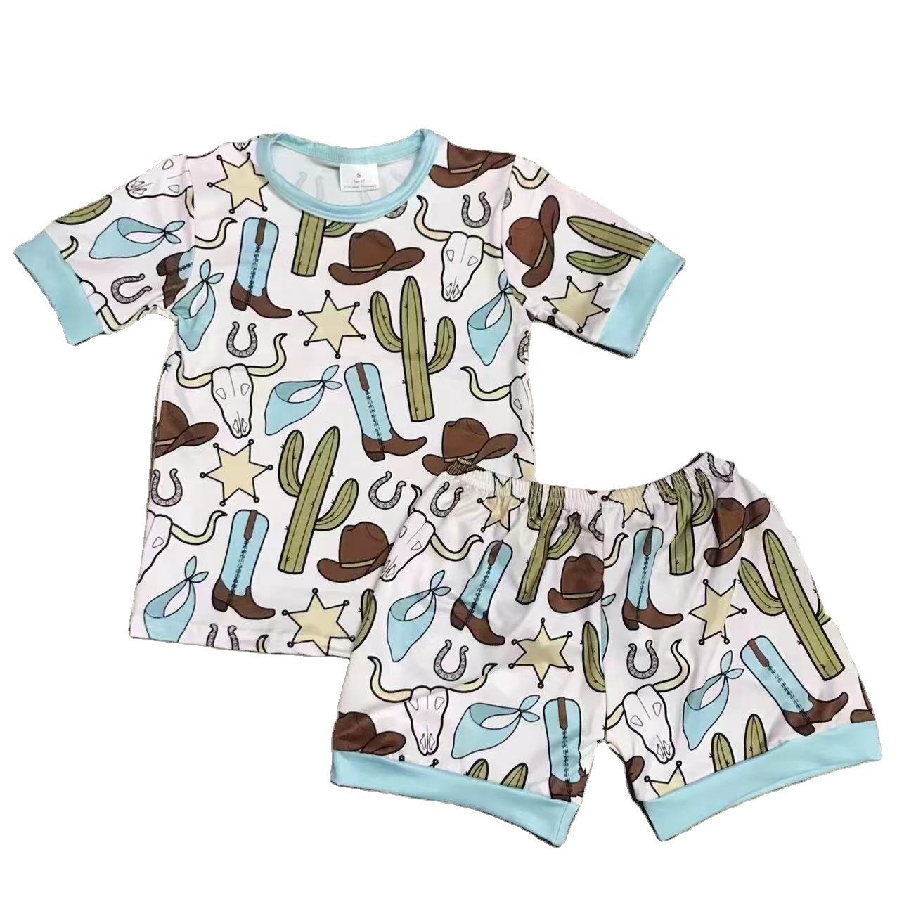wholesale Children's suit cowboy lightning blue top cowboy horses shorts suit boys clothing sets