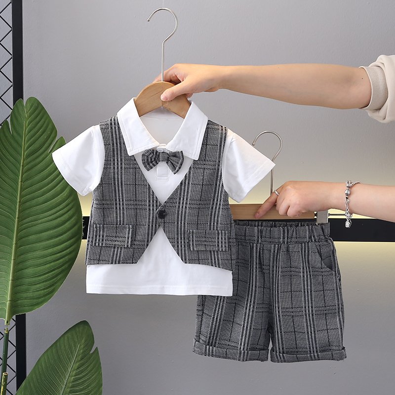 2024Wholesale Summer Handsome Toddler Boy Clothes Sets Children's Costumes Short Sleeve Gentleman Sets for Kids