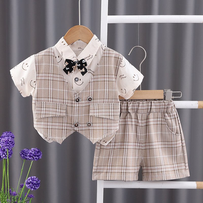 2024Wholesale Summer Handsome Toddler Boy Clothes Sets Children's Costumes Short Sleeve Gentleman Sets for Kids
