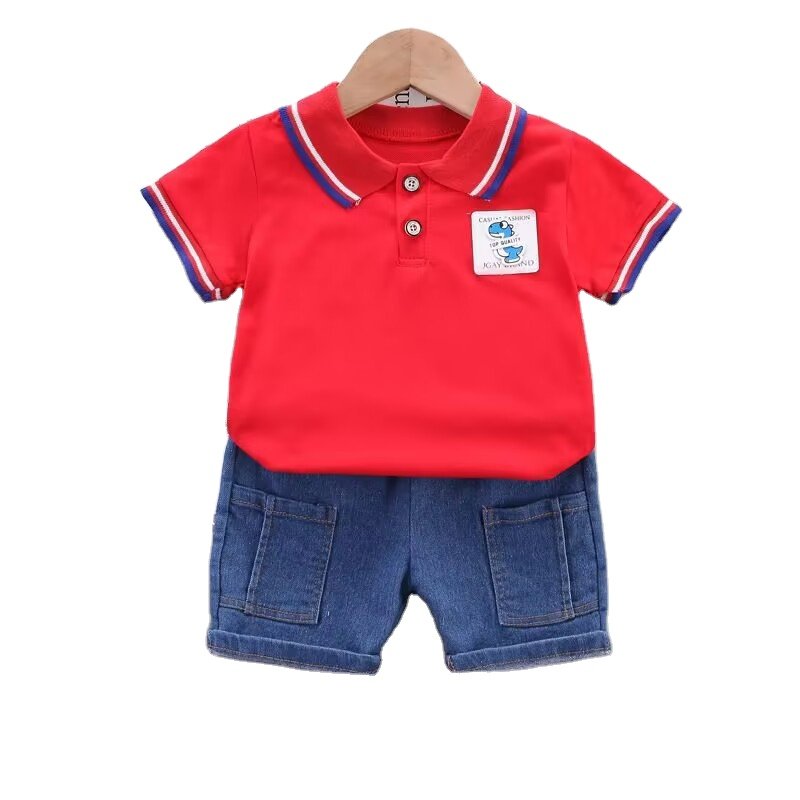 Summer New Baby Clothing for Boys and Girls Solid Color Casual Baby Boy Set Short Sleeve Children's Shirt Set