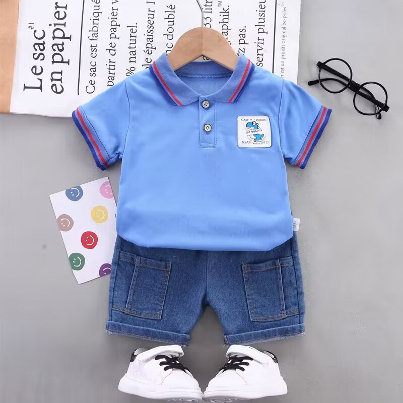 Summer New Baby Clothing for Boys and Girls Solid Color Casual Baby Boy Set Short Sleeve Children's Shirt Set