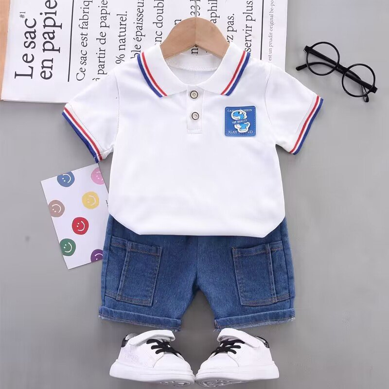 Summer New Baby Clothing for Boys and Girls Solid Color Casual Baby Boy Set Short Sleeve Children's Shirt Set
