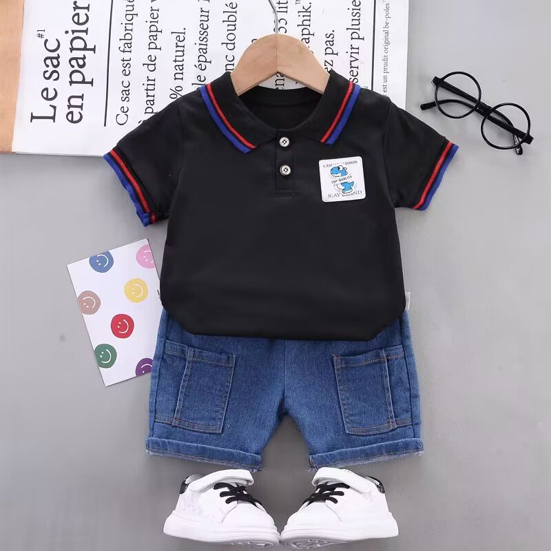 Summer New Baby Clothing for Boys and Girls Solid Color Casual Baby Boy Set Short Sleeve Children's Shirt Set