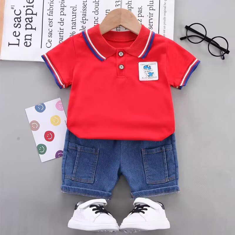 Summer New Baby Clothing for Boys and Girls Solid Color Casual Baby Boy Set Short Sleeve Children's Shirt Set