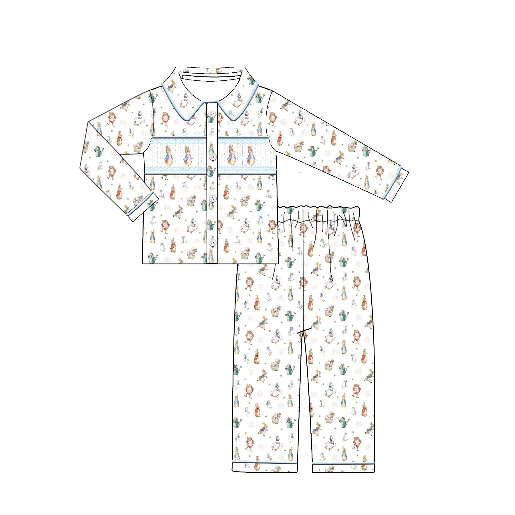 Puresun Children Smocked Clothing Boutique Kids Easter Bunny Embroidery Toddler Baby Boys Clothes Outfits Wholesale