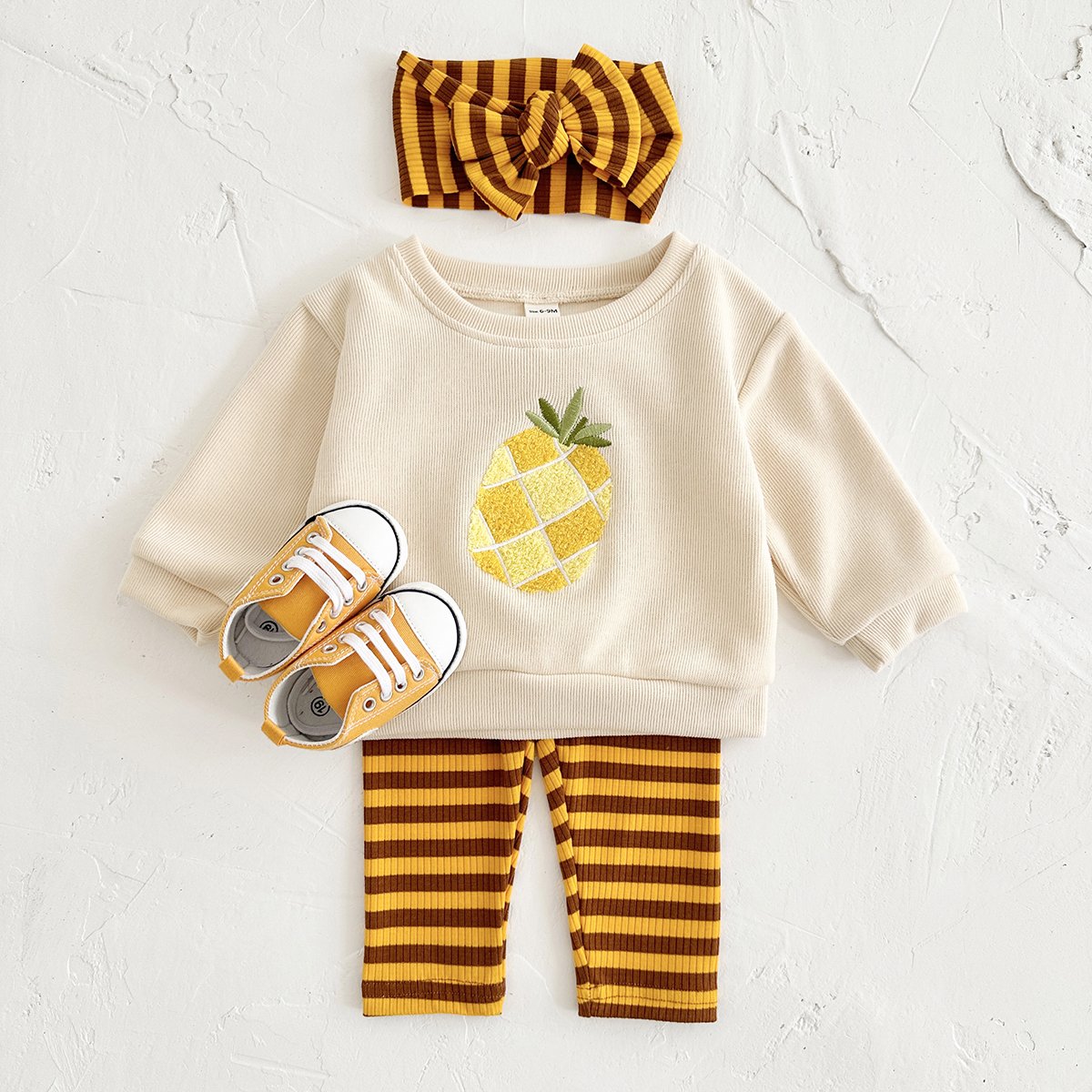 Three Piece Set New Autumn Baby Boys Girls Clothing Wholesale Newborn Sets Infant Hair Band Fruits Embroidery Top+Bottom