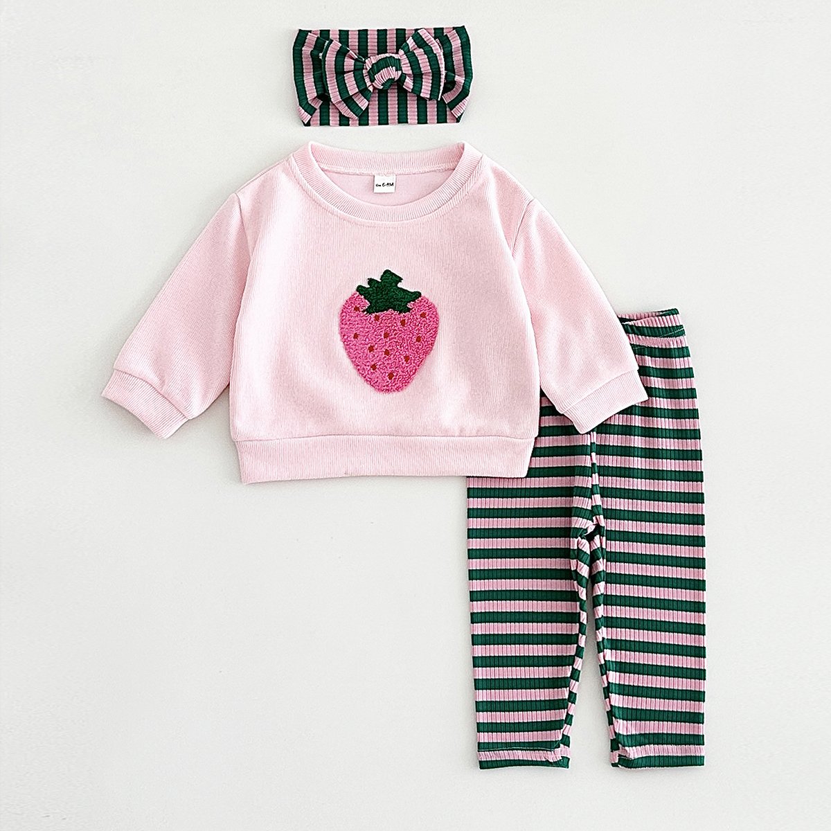 Three Piece Set New Autumn Baby Boys Girls Clothing Wholesale Newborn Sets Infant Hair Band Fruits Embroidery Top+Bottom