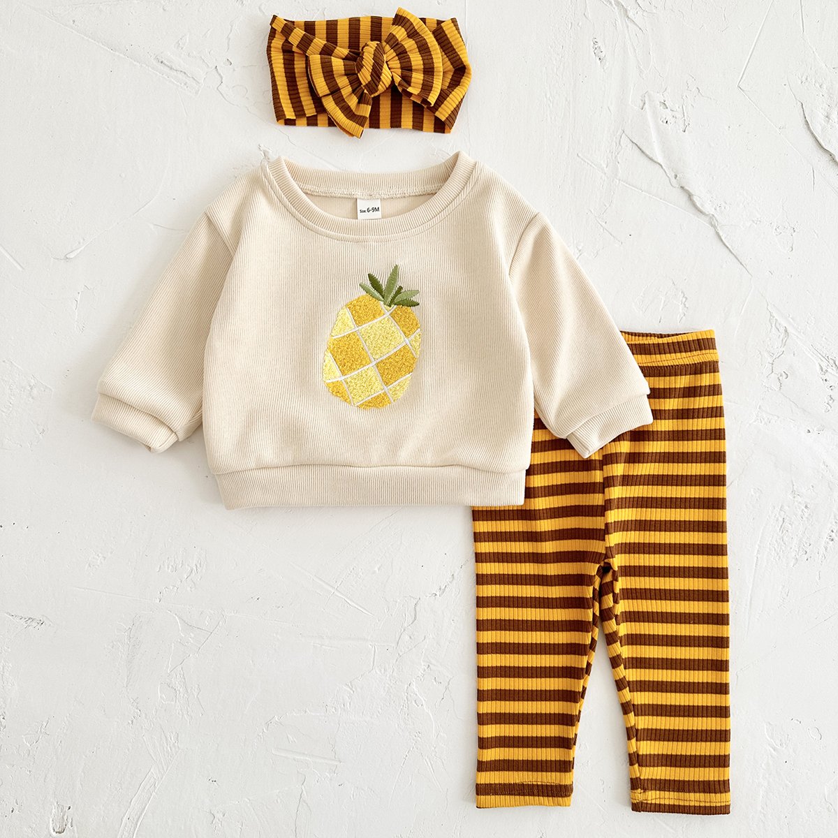 Three Piece Set New Autumn Baby Boys Girls Clothing Wholesale Newborn Sets Infant Hair Band Fruits Embroidery Top+Bottom