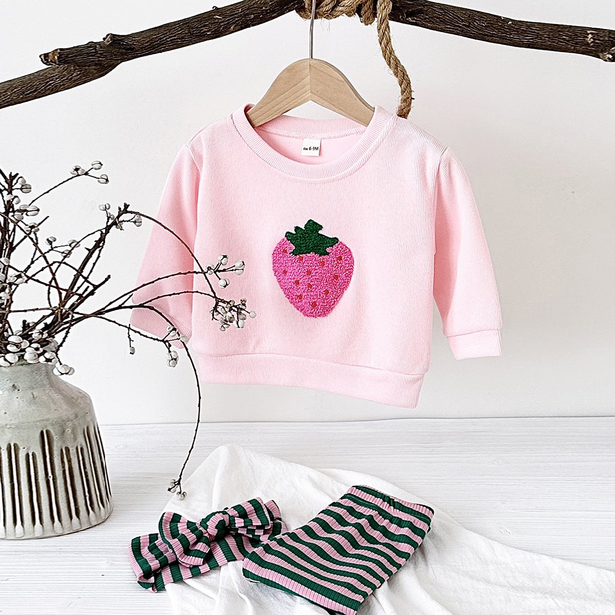 Three Piece Set New Autumn Baby Boys Girls Clothing Wholesale Newborn Sets Infant Hair Band Fruits Embroidery Top+Bottom