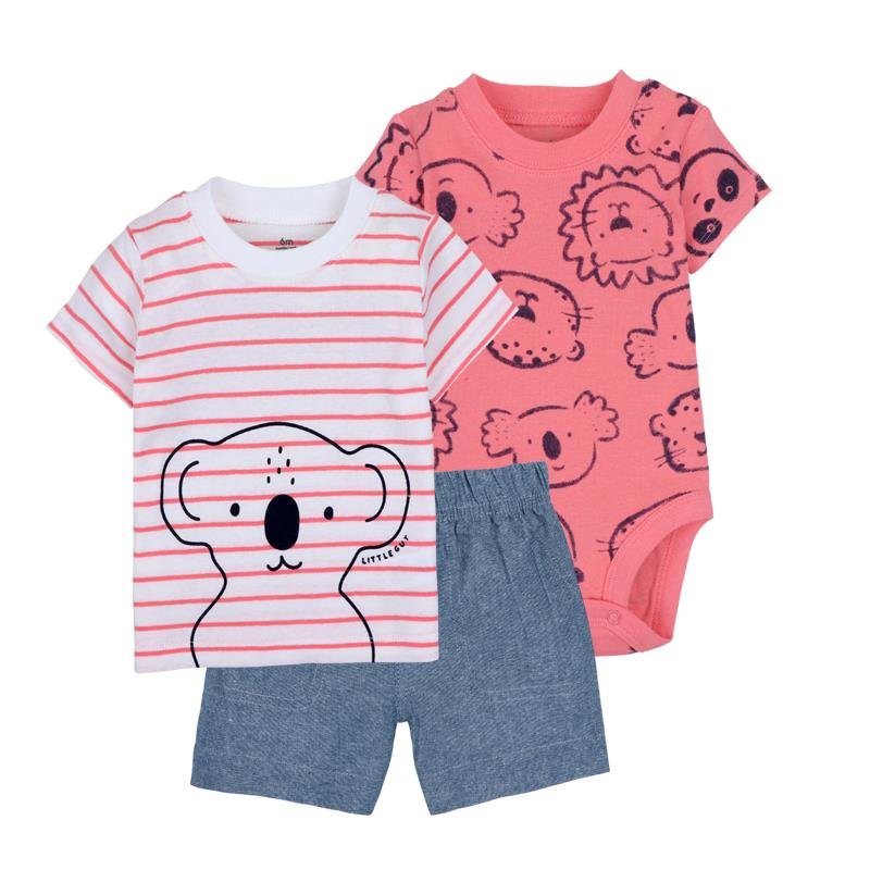2022 Summer New Cotton Baby Boy Clothes Spring Newborn Baby Boy Clothing Sets 3pcs Short Sleeve Cartoon Suit 0-24m Kids Infants