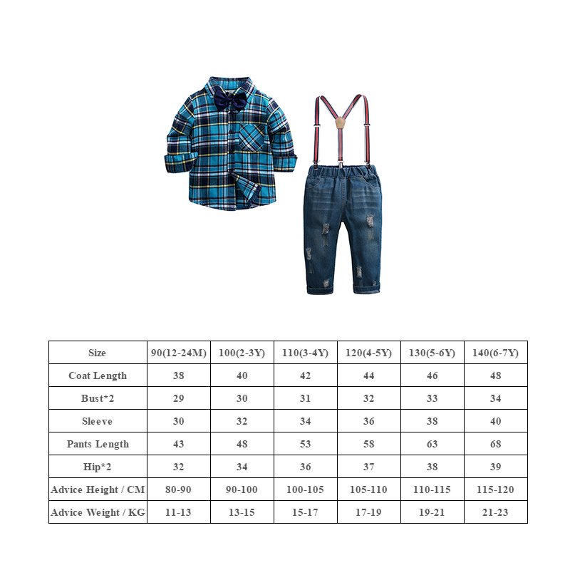 Fall children clothes set gentleman red plaid shirt jeans fashion children casual clothing
