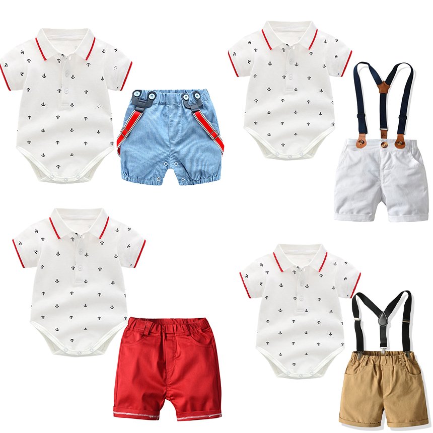 Children's Boys Newborn Baby Clothes Set 2pcs Kids Button up Top Shirt +Overalls 2PCS Outfits Summer baby Clothing Gentleman Set