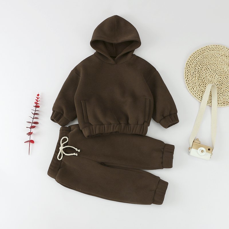 High Quality Custom Color Winter Wear Children Hoodies And Pants With Elastic Waist Clothing Set For Babies