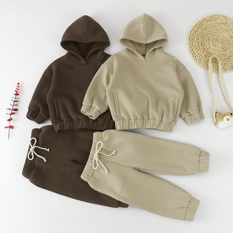 High Quality Custom Color Winter Wear Children Hoodies And Pants With Elastic Waist Clothing Set For Babies