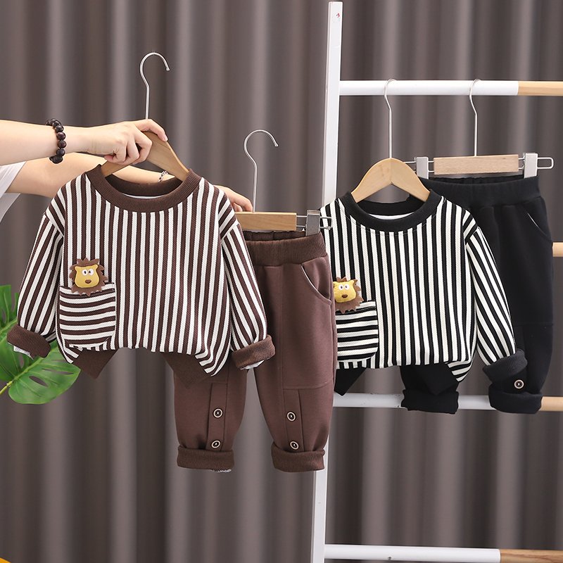 Autumn Casual Korean Hoodie Pullover Set for Boys Long-Sleeved 2pcs Cute Baby Boy Clothing Made of Cotton