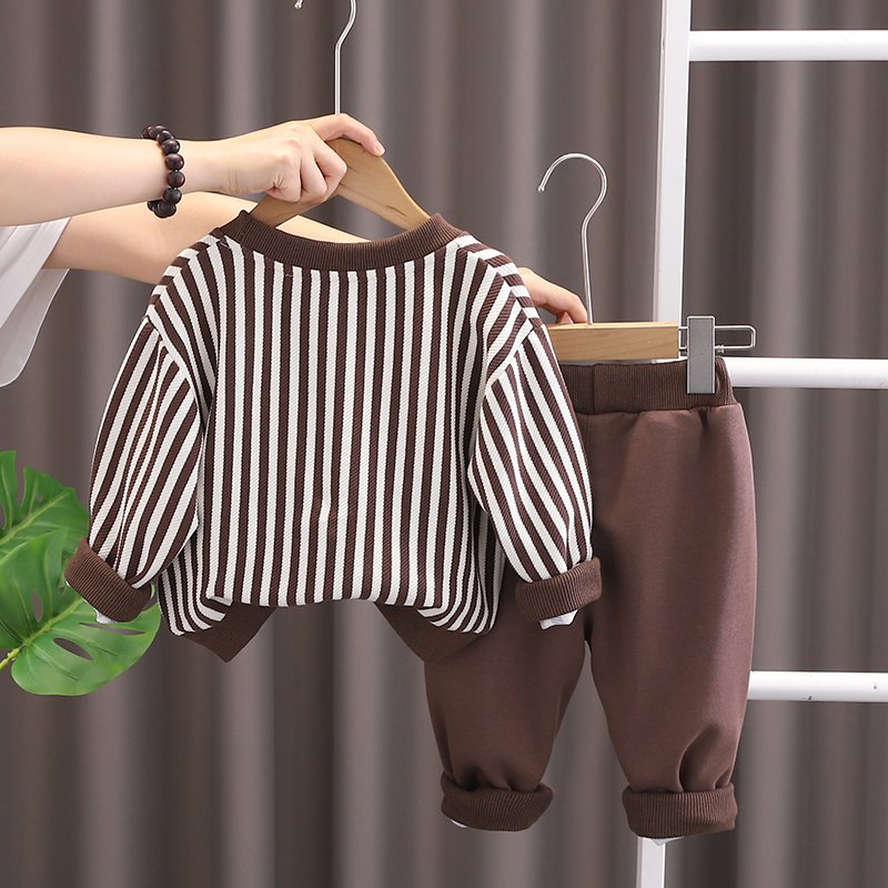 Autumn Casual Korean Hoodie Pullover Set for Boys Long-Sleeved 2pcs Cute Baby Boy Clothing Made of Cotton