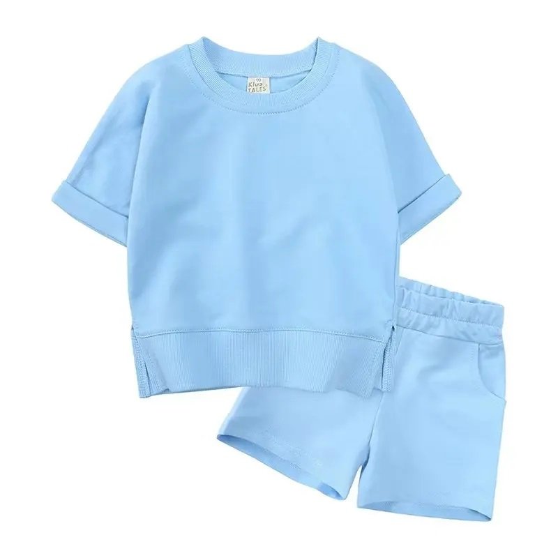 OEM Custom Children's Clothing Boys Oversize Tshirt 100% Cotton Summer Short Sleeve Kids Causal Sets Print and Embroidery Sets
