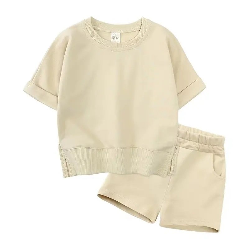 OEM Custom Children's Clothing Boys Oversize Tshirt 100% Cotton Summer Short Sleeve Kids Causal Sets Print and Embroidery Sets