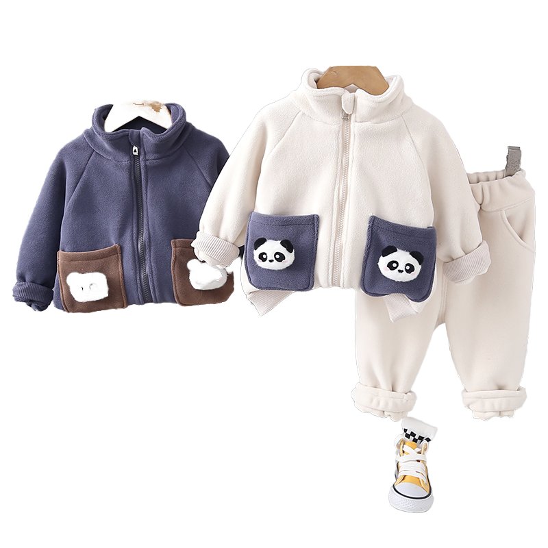 2024 boys and girls high neck cartoon autumn and winter new two-piece baby clothes foreign Qi tide manufacturers wholesale