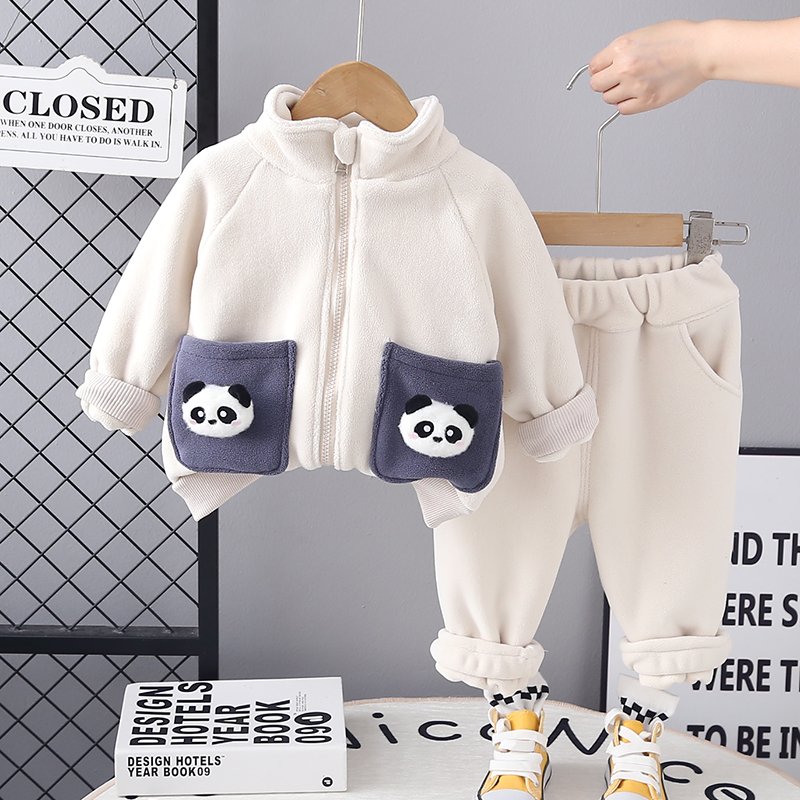 2024 boys and girls high neck cartoon autumn and winter new two-piece baby clothes foreign Qi tide manufacturers wholesale