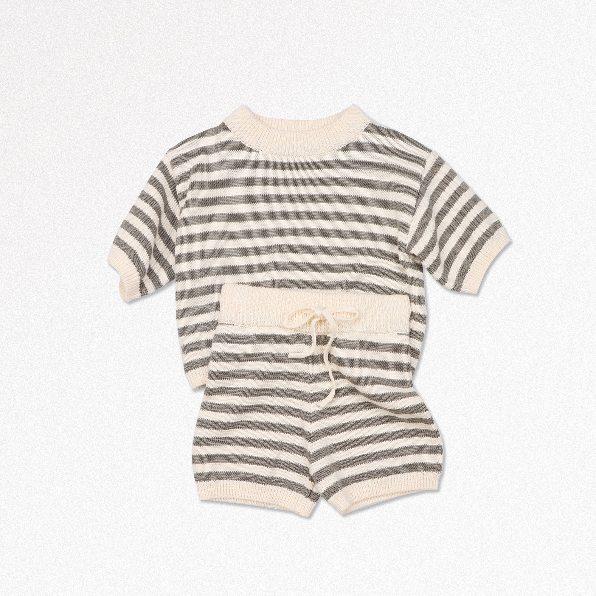 Baby Sweaters Dropped Shoulder Baby Boys Clothing Set 100% Cotton Knitted Sweater Shorts Sleeves Striped Kids Clothes Set