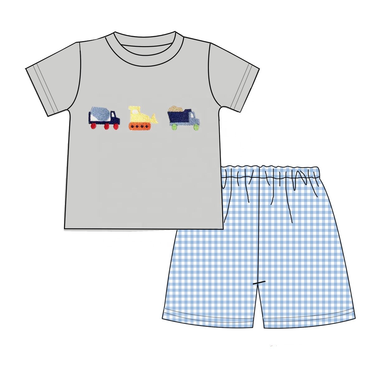Children Boys Spring Summer Applique Shortie Sets Kids ZOO Animals Smocked Boutique Shorts Clothing Set