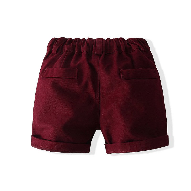 2024 Boys Gentlemen's Clothing Summer Short Sleeve Top Bib Shorts Tie 4-piece Set Kid Outfits Cotton Toddler Boys Clothing Set
