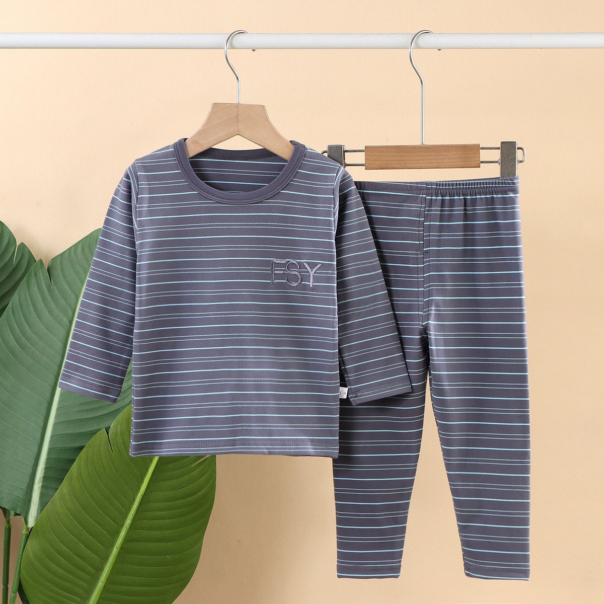 Children's clothing children's plush warm striped home suit set