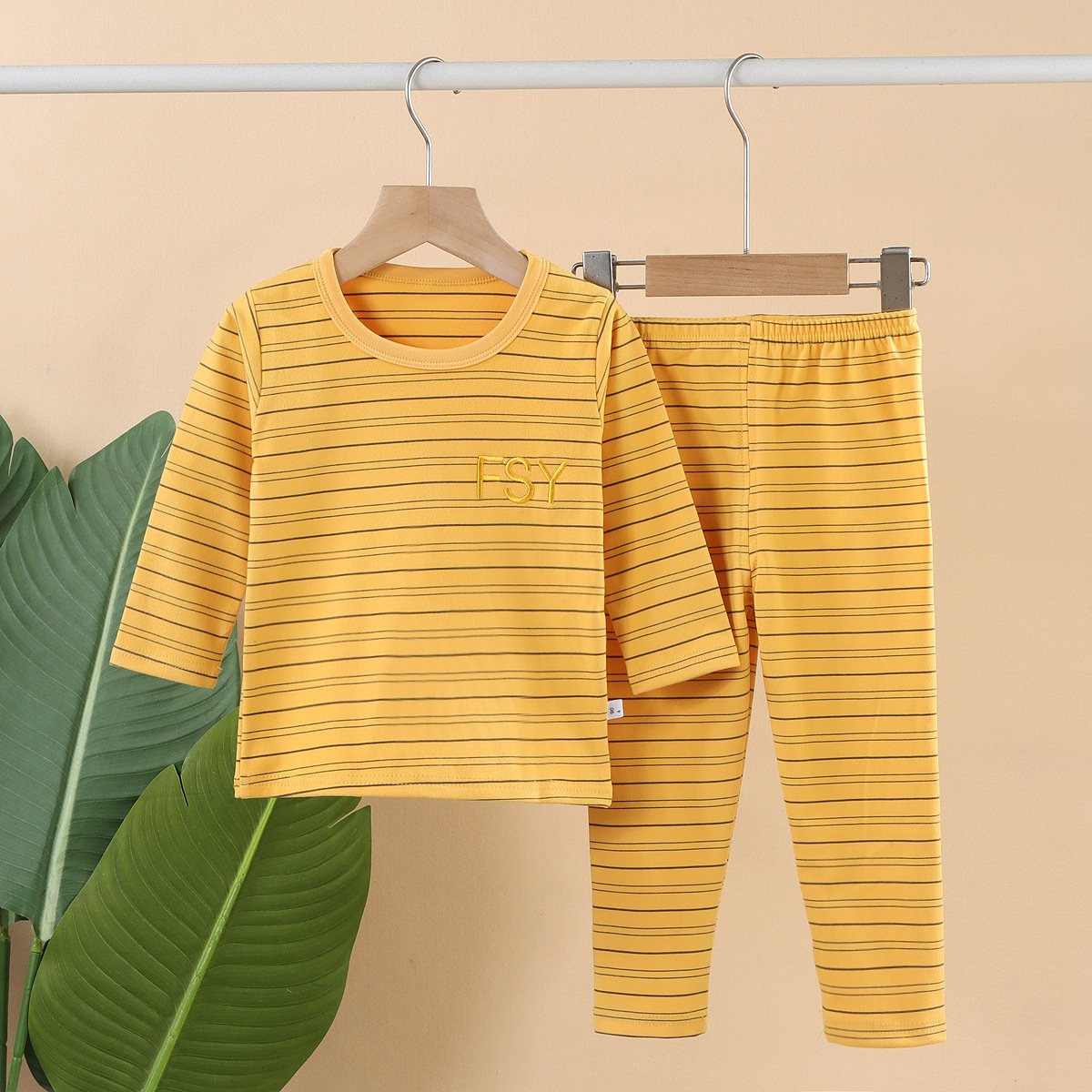 Children's clothing children's plush warm striped home suit set