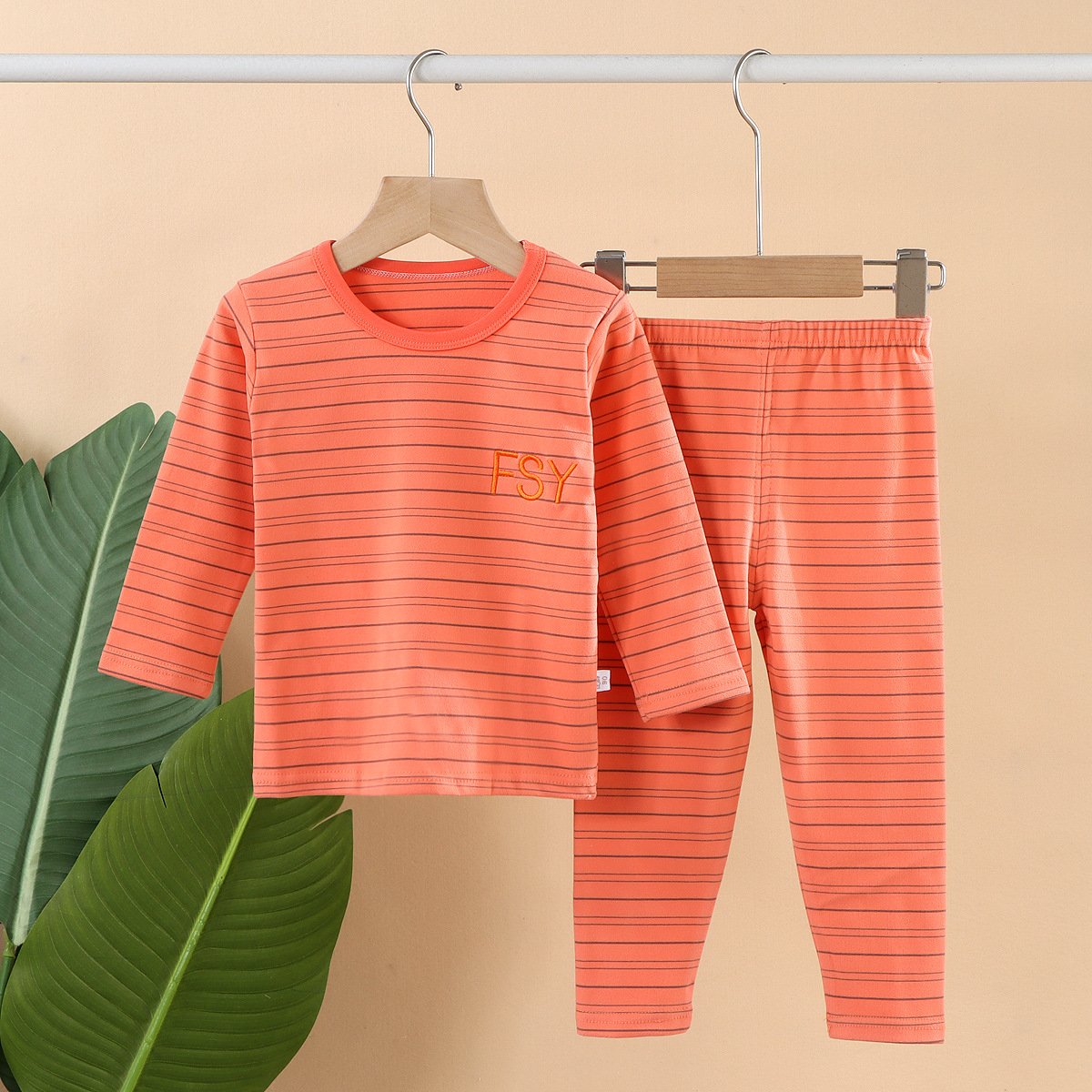 Children's clothing children's plush warm striped home suit set