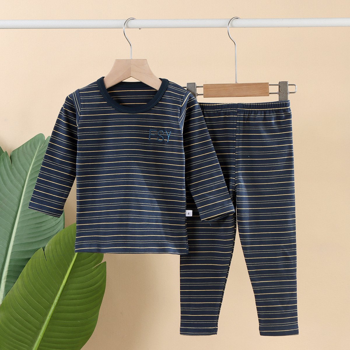 Children's clothing children's plush warm striped home suit set
