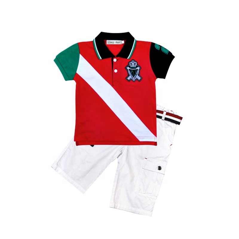 Guangzhou manufacturer two-piece kids clothing sets soft cotton textile polo neck shirt for kids wholesale