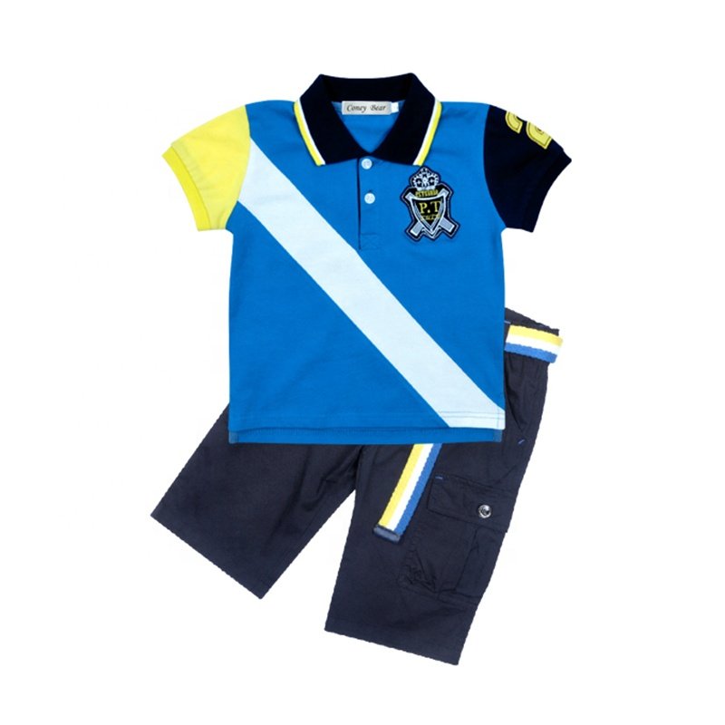 Guangzhou manufacturer two-piece kids clothing sets soft cotton textile polo neck shirt for kids wholesale