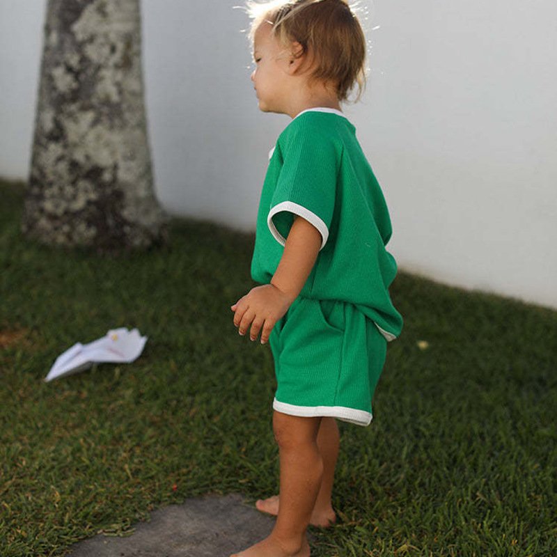 Summer New Custom Short Sleeve Shorts Casual Solid Suit Kids Sets 2 Pieces T Shirt Short Sets Kids Boys Girls Short Sets