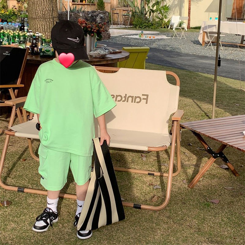 New Summer Casual Wear Letter Print Loose Solid Color Short Sleeves Pockets Trendy Boys Clothing Sets 2PCS Children Clothes