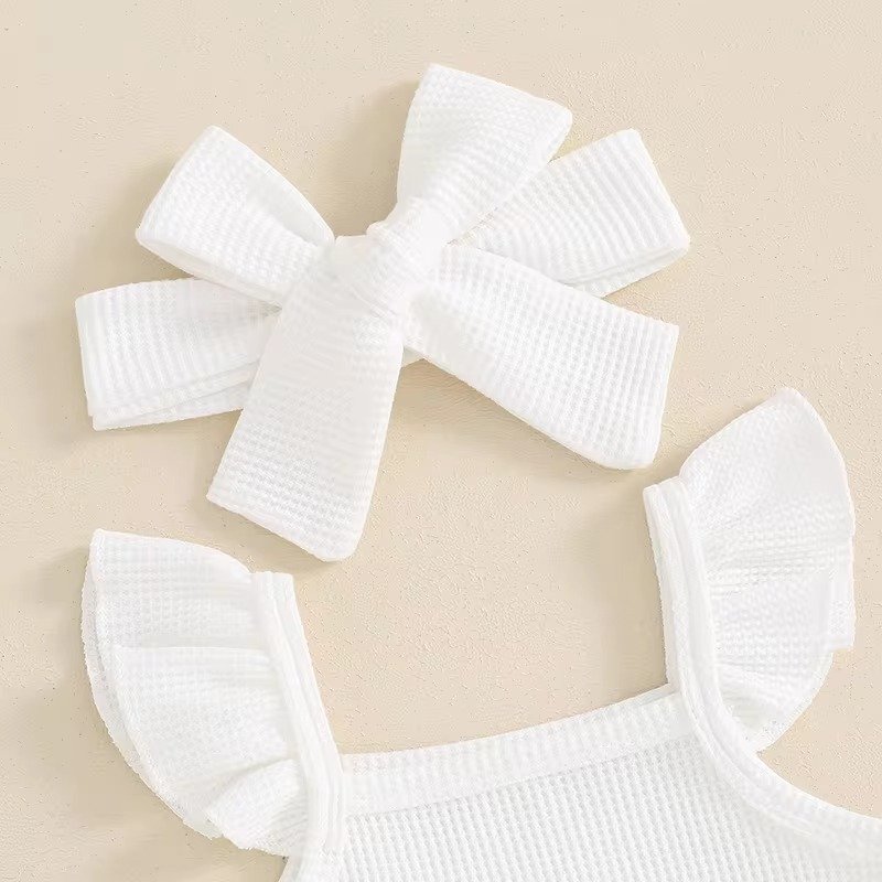 Cute New Born Baby Girls Shorts 3Pcs Set Outfits Little Baby Clothes Fly Sleeve Letters Romper + Shorts + Hairband Kids Outfits