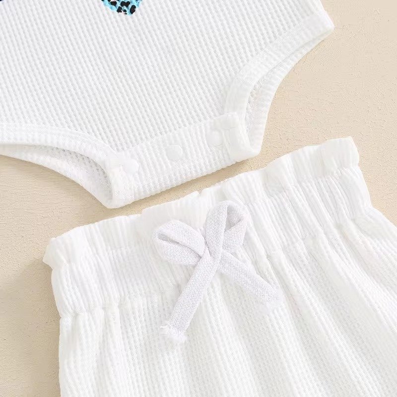 Cute New Born Baby Girls Shorts 3Pcs Set Outfits Little Baby Clothes Fly Sleeve Letters Romper + Shorts + Hairband Kids Outfits