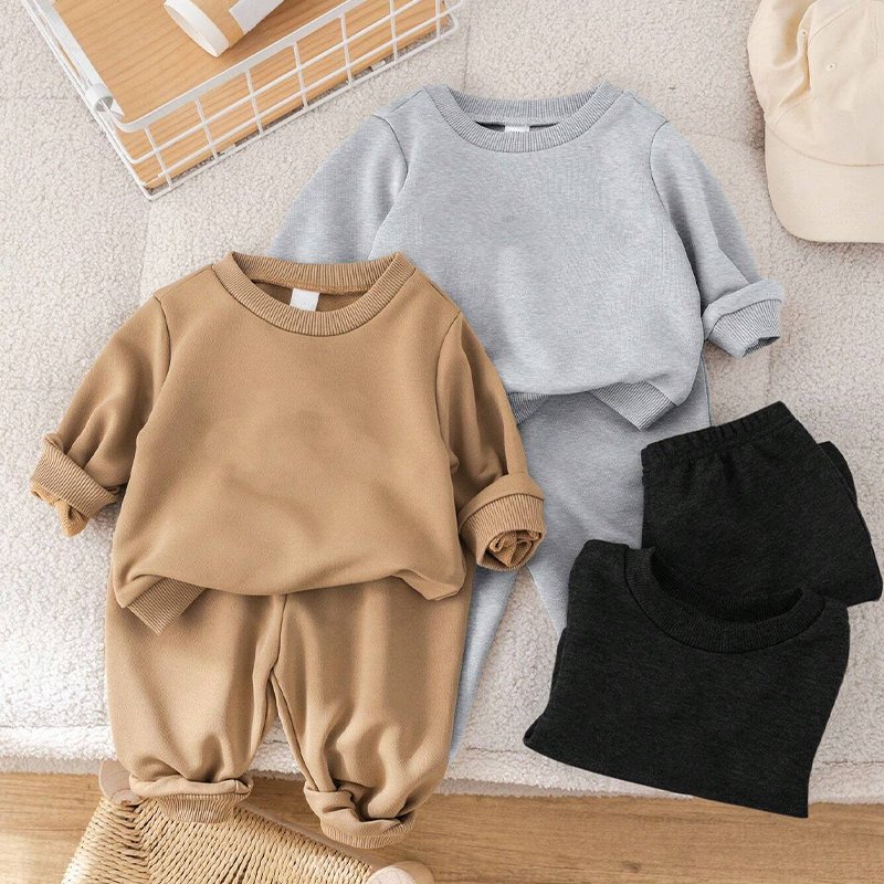 Bamboo cotton kids sweatsuit sets french terry children's tracksuits boys clothing sets custom winter kids streetwear boys